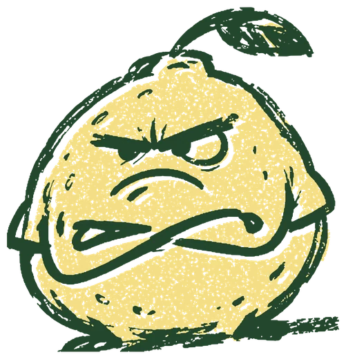 Big Squeeze, a round grumpy lemon with crossed arms