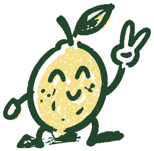 Pucker, a lemon giving a peace sign