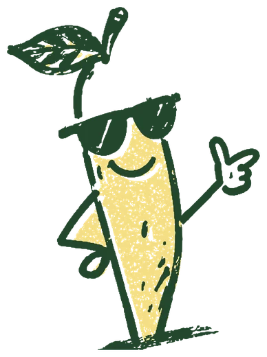 Sour Sam, a tall lemon in sunglasses