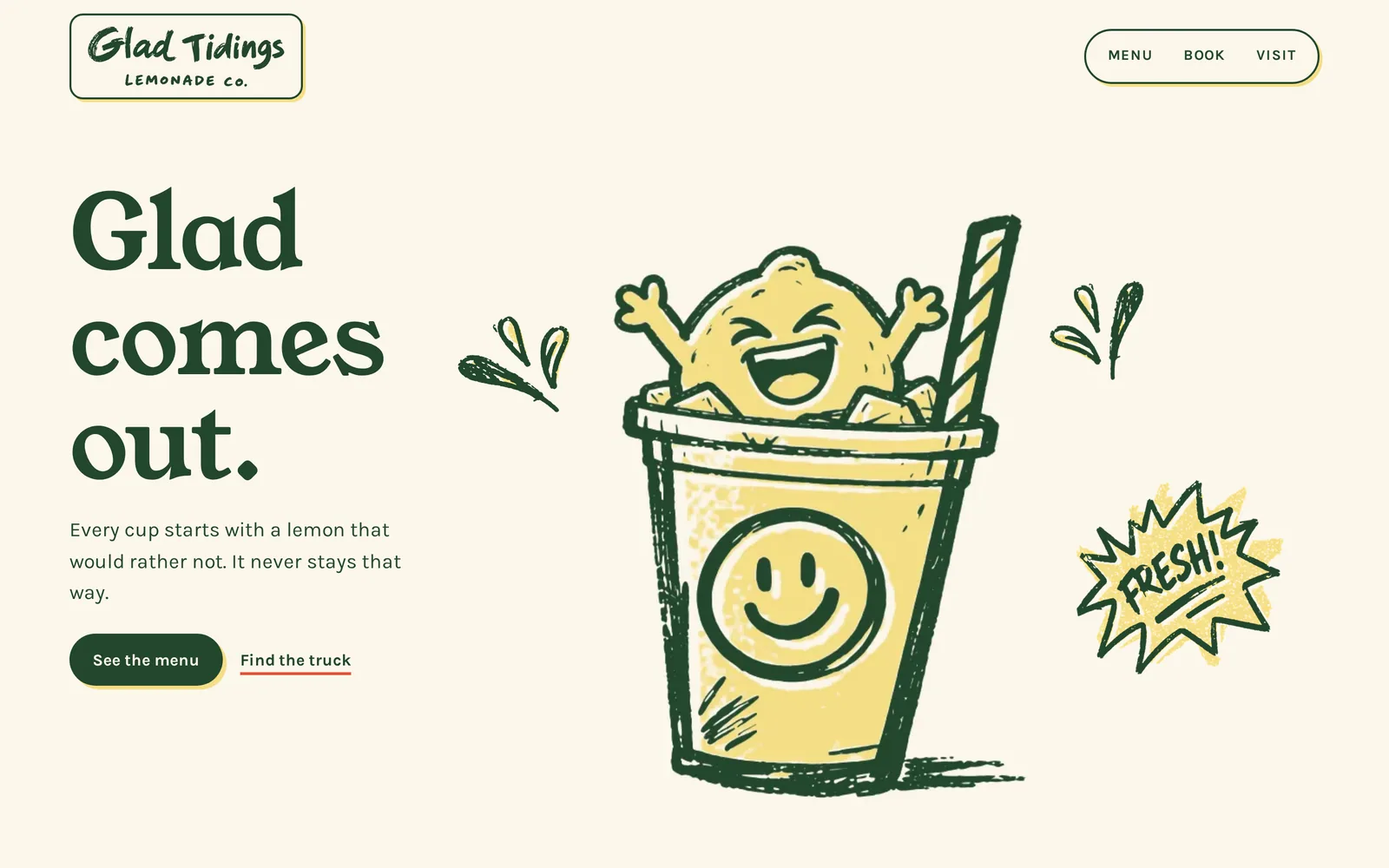 End of the film: Glad comes out, with Big Squeeze grinning in a cup and a Fresh badge