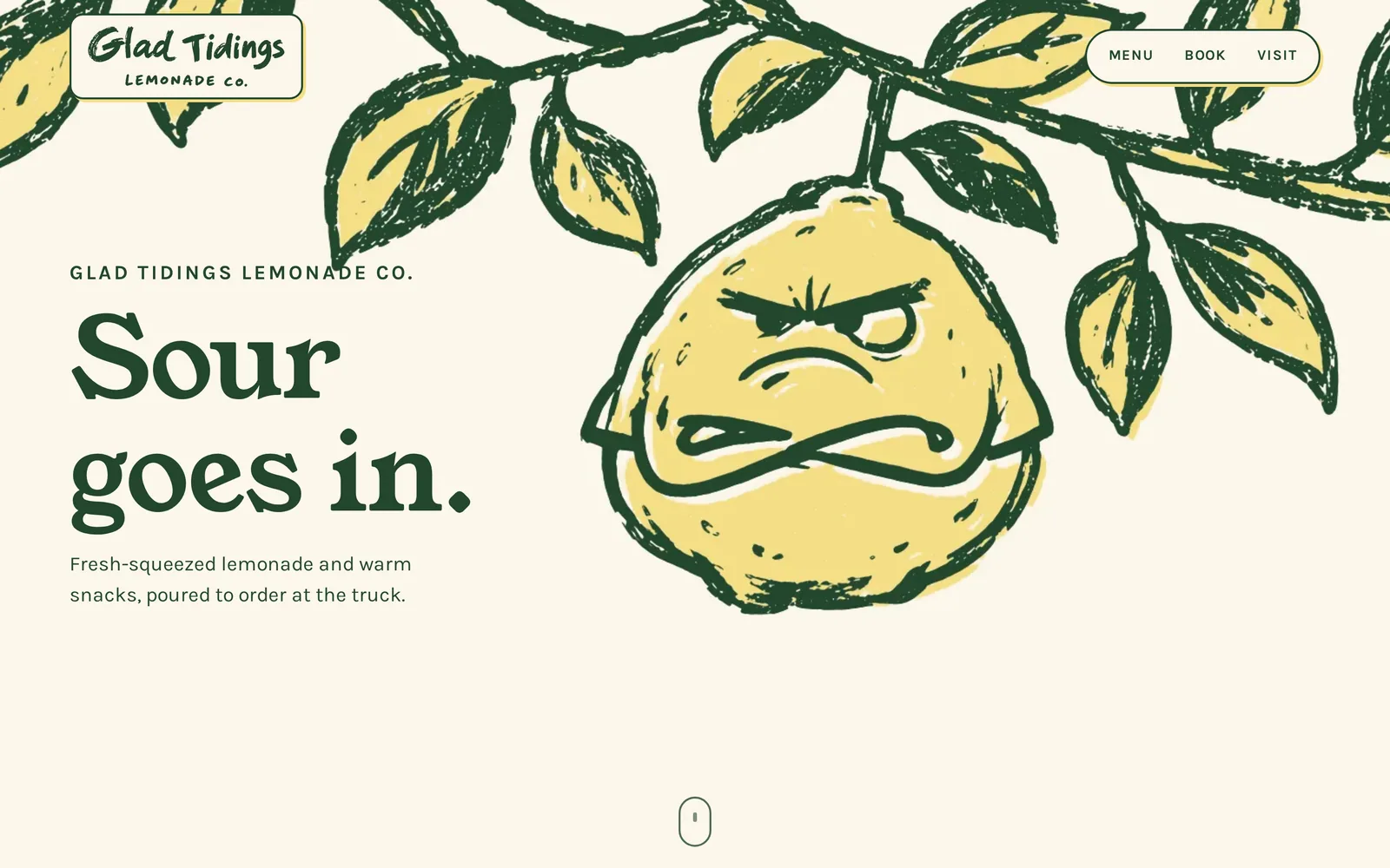 Homepage opening: Sour goes in, with Big Squeeze hanging grumpy from a branch