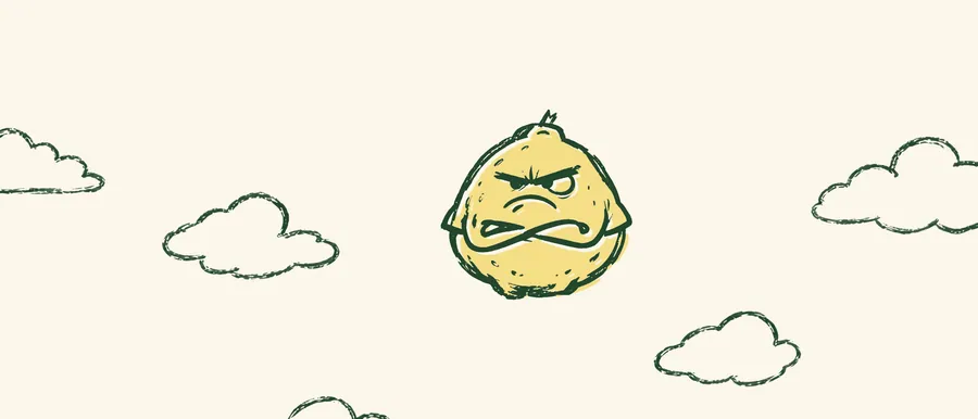 Big Squeeze falling past clouds, still grumpy