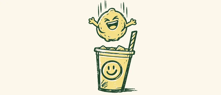 Big Squeeze above a smiling cup of lemonade