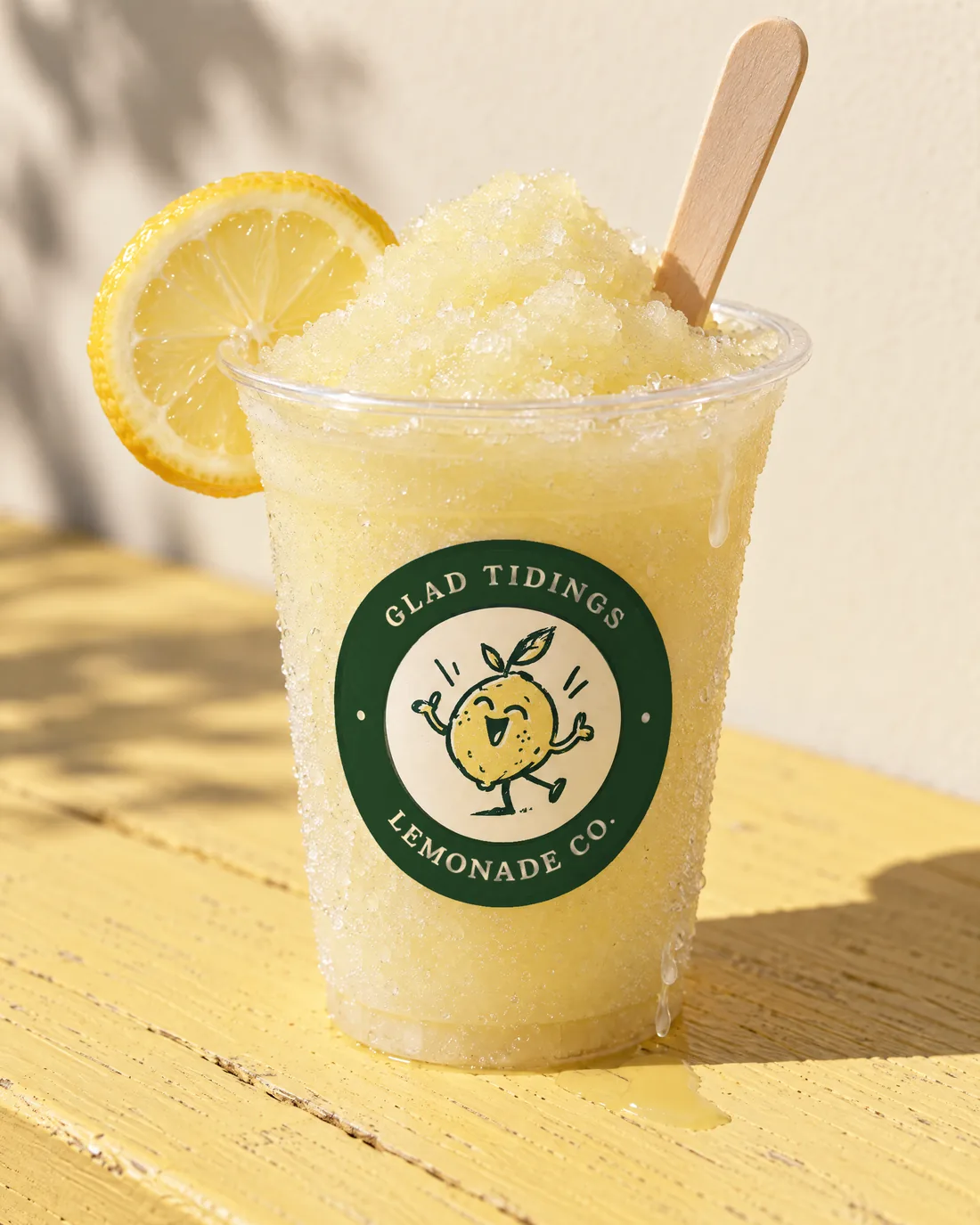 Frozen lemonade piled above the rim